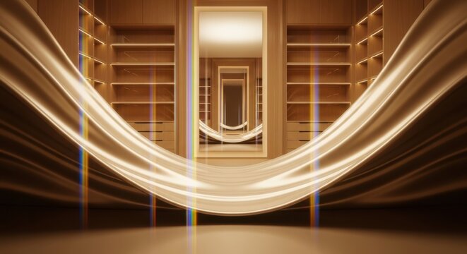 A pixelated image of a curved staircase with lights