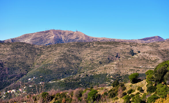 Monte Fasce di Genova Numerous pylons and television and radio antennas are clearly visible on the summit