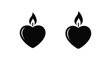Fototapeta premium Two heart shaped candles with flames on transparent background silhouette