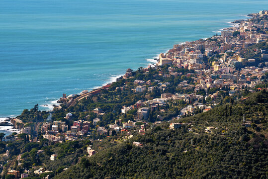 Panorama of the Ligurian coast between Nervi and Genoa, Italy