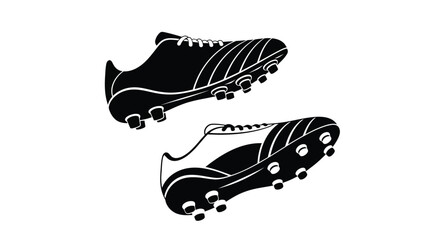 Black soccer cleats illustration with dynamic angles on transparent background silhouette © lutfadi