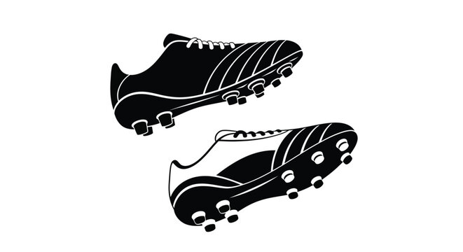 Black soccer cleats illustration with dynamic angles on transparent background silhouette