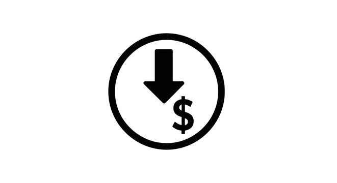 Black and white dollar symbol with downward arrow business concept