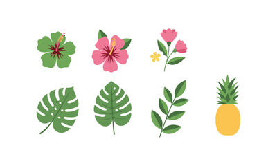 Colorful tropical flowers and leaves with a pineapple illustration © MDSAJEEB