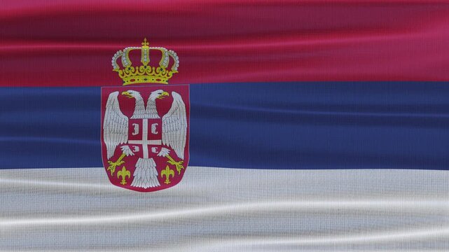 Serbia flag waving in the wind with high quality fabric texture