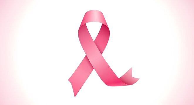 Pink ribbon symbolizing breast cancer awareness and hope.