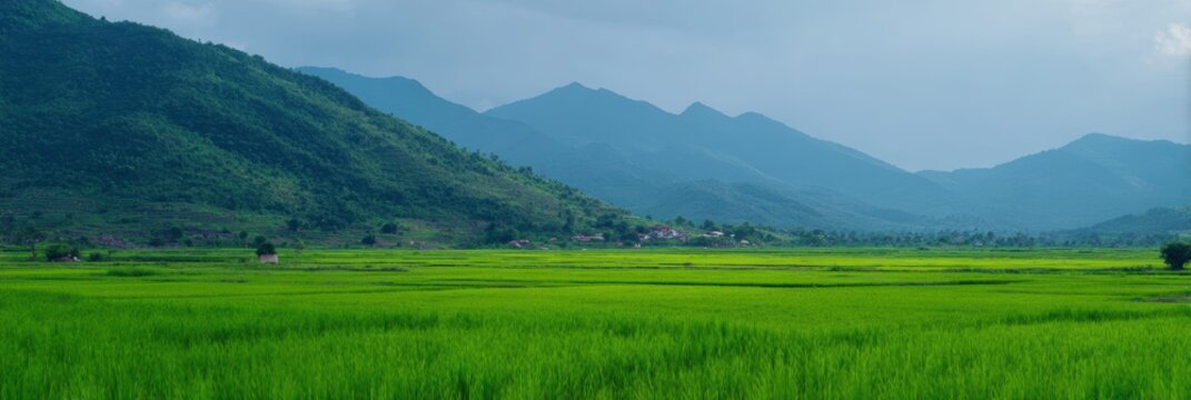 山近くの曇り空の下の緑地