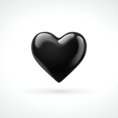 Fototapeta premium Elegant 3D rendered black glossy heart symbol isolated on clean white background, ideal for Valentine's Day, romantic marketing, wedding invitations, and emotional branding campaigns.