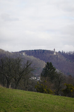 The view of Helfenstein castle and Oden tower in Geislingen an der Steige, Germany