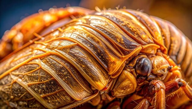 Extreme Close-Up of a Giant Isopods Segmented Exoskeleton and Eye.