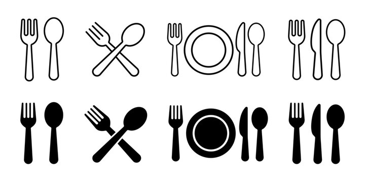 Eatery icon set. Vector pictogram. Fork and spoon icon set. Eatery symbol. Kitchen utensil vector illustration Simple element illustration.