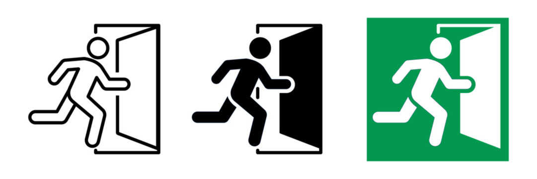 Entry and exit sign. Vector. Man enters and exits the room through the door.