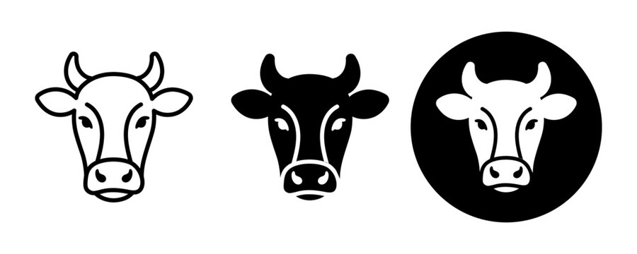 Cow face icon symbol set. Flat vector stock illustration.