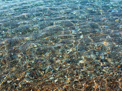  Clear sea water with pebbles on the bottom.