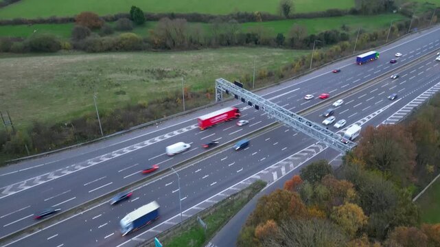 Time Lapse Footage. Urban Drone Flight Above Streets of British City and Town of England Great Britain. Drone Mounted Wide Angle Camera Footage Was Captured During Cold Day of 26th March, 2026.