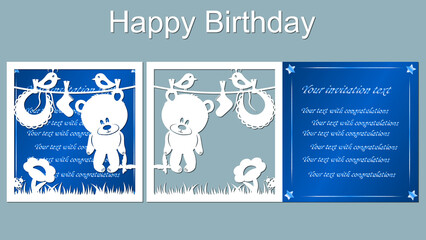 vector, card, star, bear, white and blue, butterfly, bird, grass, ladybug, flower. © Natalia