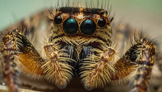 Extreme Macro Close-up of a Jumping Spiders Face.