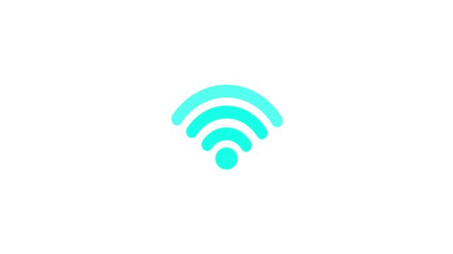 Animated cyan WiFi signal icon with red circle alert on white background, wireless network connection warning or restricted access status symbol for interface design.