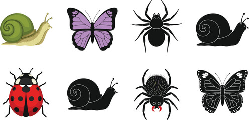 Collection of insects including ladybug, butterflies, spiders and snails. © Creative _ idea