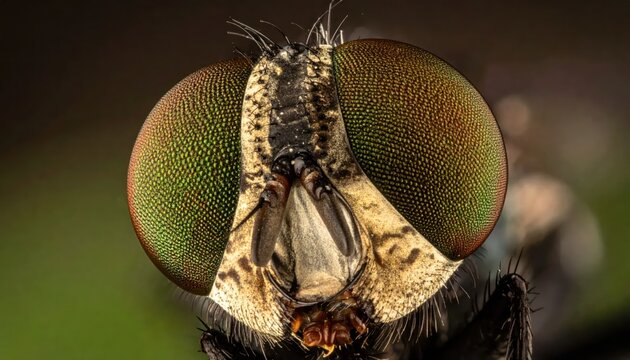 Extreme Macro Photography of a Flys Compound Eyes and Face.