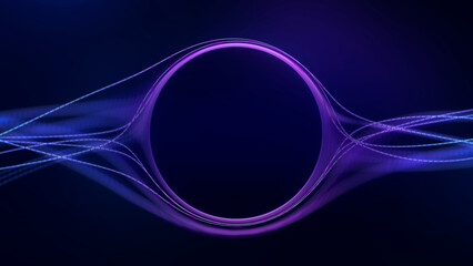 Purple neon sphere with flowing light lines and energy waves on dark background. Abstract glowing circle with futuristic depth and elegant digital motion. © Vooper
