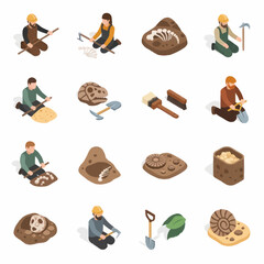 People excavating dinosaur fossils outdoors. © Anak