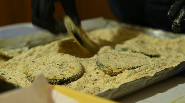 Homemade Eggplant Breading with Egg and Breadcrumbs