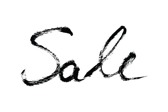 Sale Text Brush Stroke Calligraphy. Grunge black hand written sale script lettering, icon sign. Vector hand draw sale textured message for banner, ads, promotions, poster, cards.