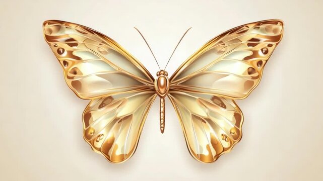 Golden butterfly wings illuminated on peachy background, beautiful decoration object for wallpaper, element for card, luxury, design, celebrating party for mothers day