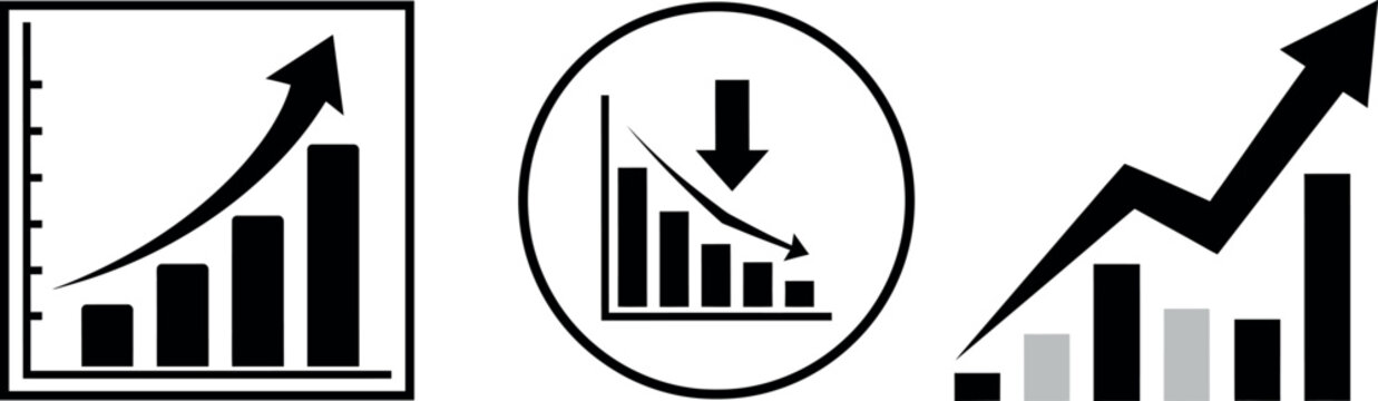 Upward and downward bar chart icons with upward arrow