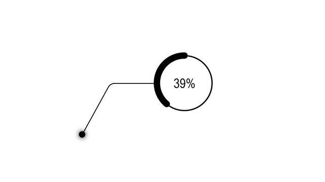 Animated black circular progress indicator showing 20 percent completion on white background, clean infographic loading animation with callout line.