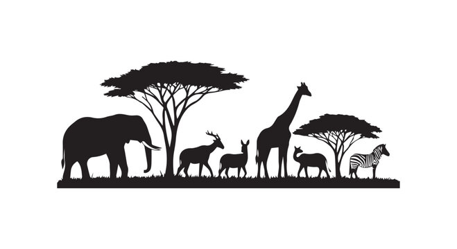 A herd of wild animals crossing a dirt road under a tree in a natural habitat