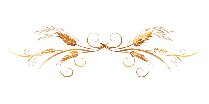 Elegant golden wheat stalk decorative design element, vector