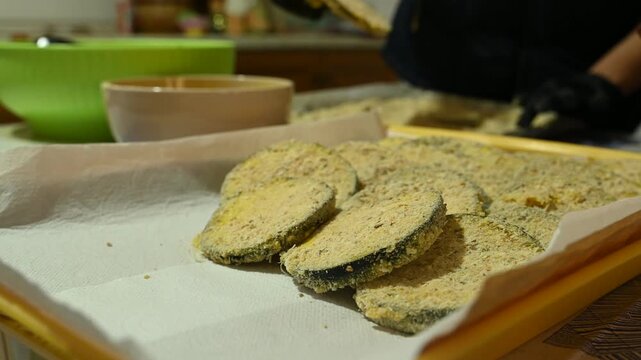 Homemade Eggplant Breading with Egg and Breadcrumbs