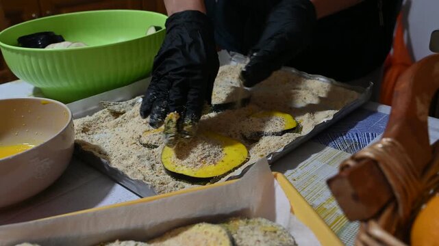 Homemade Eggplant Breading with Egg and Breadcrumbs