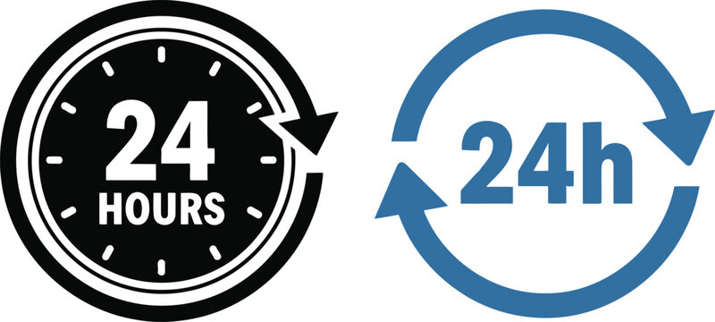 Icons representing continuous 24-hour service availability Vector
