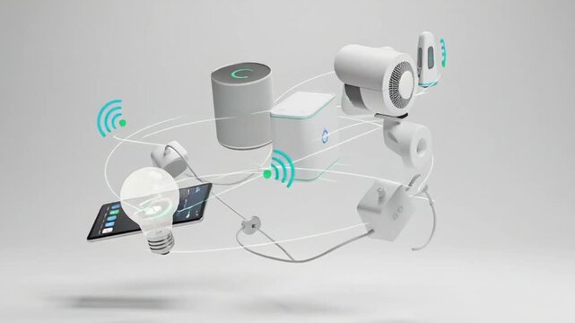 Smart home devices connected wirelessly, showcasing IoT technology