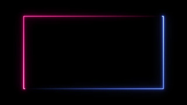 Neon Rectangle Frame with Blue and Pink Glowing Edges on Black