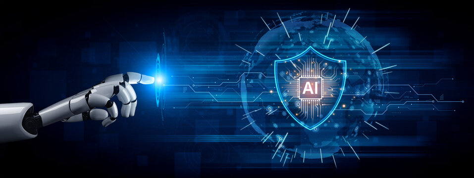 AI cybersecurity safeguards systems with encryption, access control, and AI secure data flow. Futuristic cyber security featuring AI digital shield, zero trust and AI threat detection system. Corpus