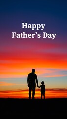 Fototapeta premium Happy father's day silhouette of father and child at sunset a heartwarming celebration