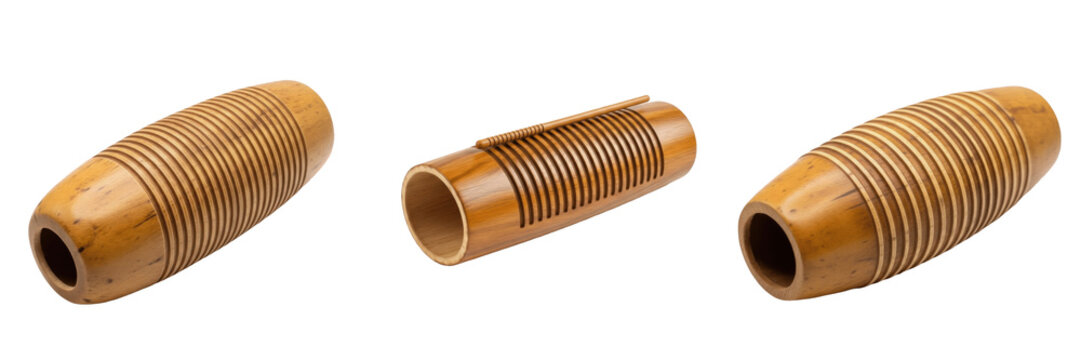 Set of Traditional Wooden Guiro Percussion Instruments for Latin Music