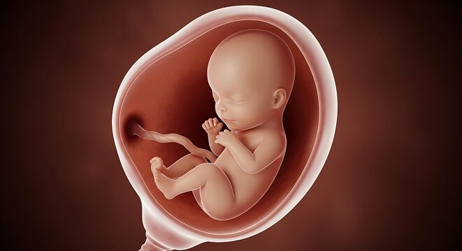 The remarkable development and depiction of a fetus inside the amniotic sac during pregnancy stages