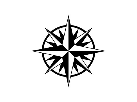 Black and white compass rose navigation symbol