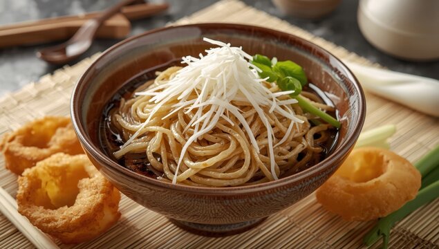 Chilled udon with grated radish and chikuwa tempura.