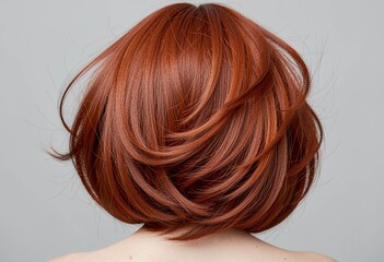 Naklejka premium close up behind woman, red hair, straight hair, studio, short hair