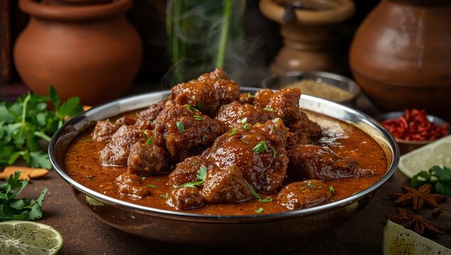 Nihari is an Indian stew featuring large pieces of beef shank in gravy.