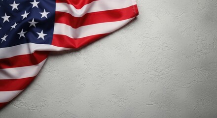 Obraz premium Draped american flag against a textured gray wall