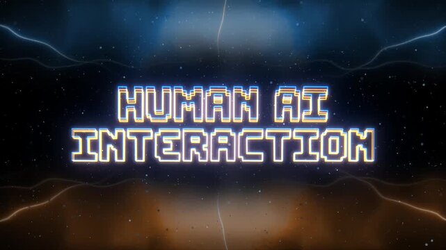 Human-AI Interaction Neon text with retro style background