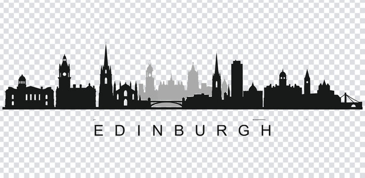 Vector illustration edinburgh city skyline silhouette with famous landmarks and bridge