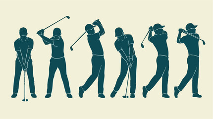 Golf swing sequence illustration, showing different stages of a golfer's shot © CURVARA